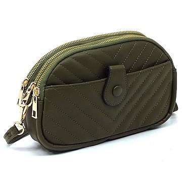 Chevron Quilted Multi Compartment Crossbody Bag