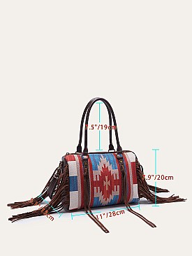 Fringed African Ethnic Print Boston Satchel Bags