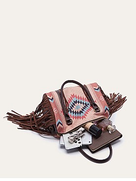 Fringed African Ethnic Print Boston Satchel Bags