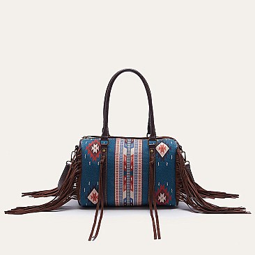 Fringed African Ethnic Print Boston Satchel Bags