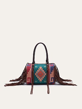 Fringed African Ethnic Print Boston Satchel Bags