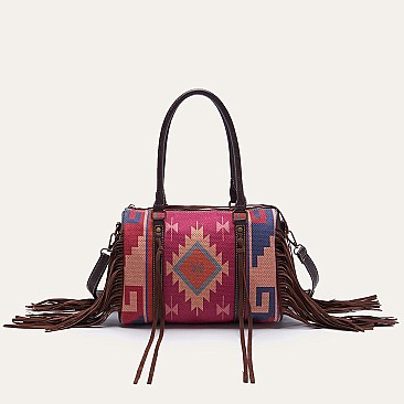 Fringed African Ethnic Print Boston Satchel Bags