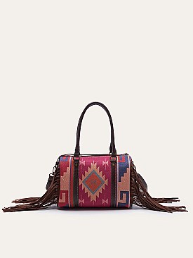 Fringed African Ethnic Print Boston Satchel Bags