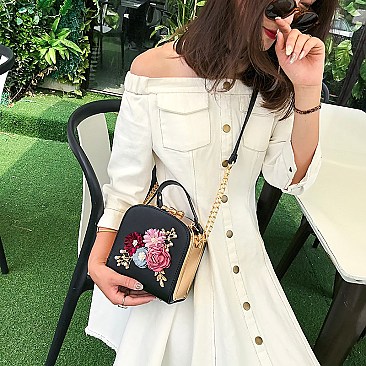 3D Flower & Pearl Design Metal Frame Satchel