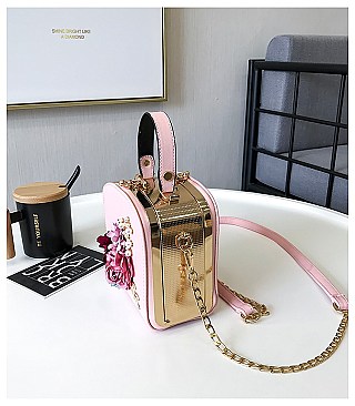 3D Flower & Pearl Design Metal Frame Satchel