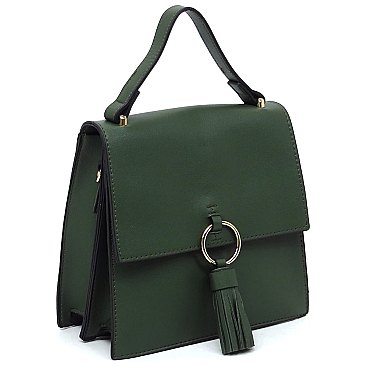 Fashion Ring Tassel Flap Crossbody Satchel