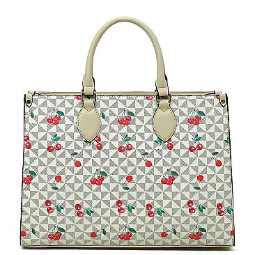 Monogram Cherry Print 3-in-1 Boxy Satchel Set