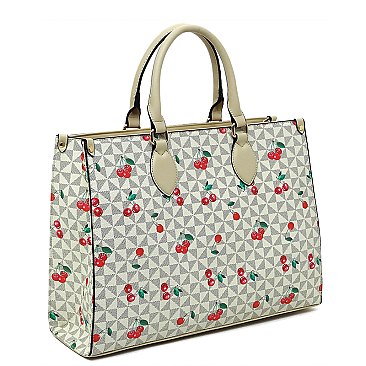 Monogram Cherry Print 3-in-1 Boxy Satchel Set