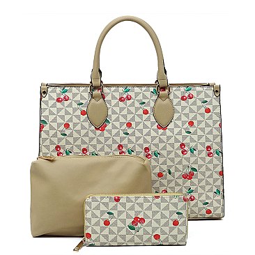 Monogram Cherry Print 3-in-1 Boxy Satchel Set