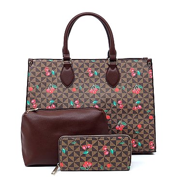 Monogram Cherry Print 3-in-1 Boxy Satchel Set