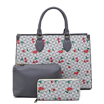 Monogram Cherry Print 3-in-1 Boxy Satchel Set