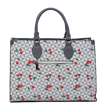 Monogram Cherry Print 3-in-1 Boxy Satchel Set