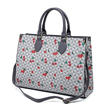 Monogram Cherry Print 3-in-1 Boxy Satchel Set