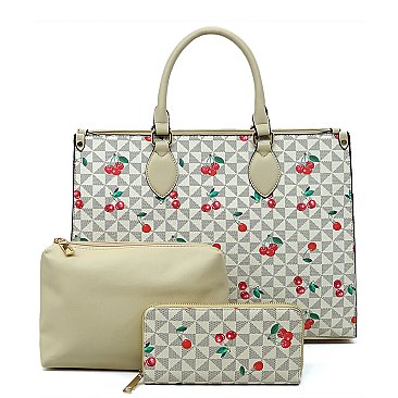 Monogram Cherry Print 3-in-1 Boxy Satchel Set