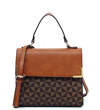 Triangle Checkered Monogram Top Handle Satchel