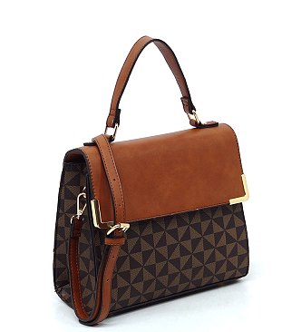 Triangle Checkered Monogram Top Handle Satchel