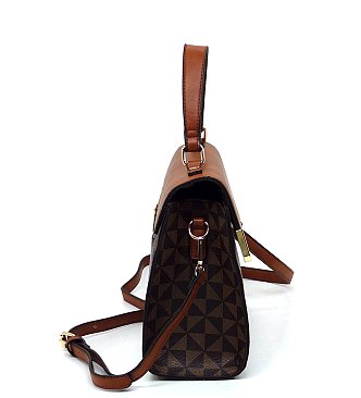 Triangle Checkered Monogram Top Handle Satchel