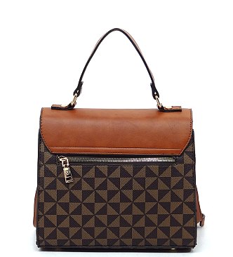 Triangle Checkered Monogram Top Handle Satchel