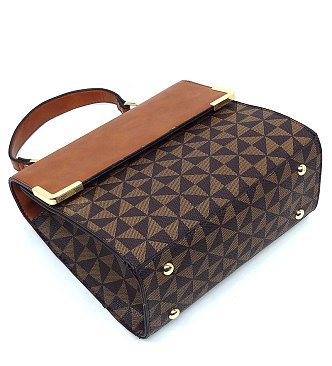 Triangle Checkered Monogram Top Handle Satchel