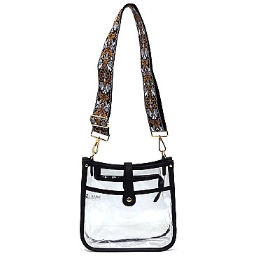 Trendy  Visible Clear Hobo Crossbody Bag with Guitar Strap