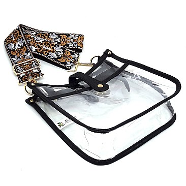 Trendy  Visible Clear Hobo Crossbody Bag with Guitar Strap