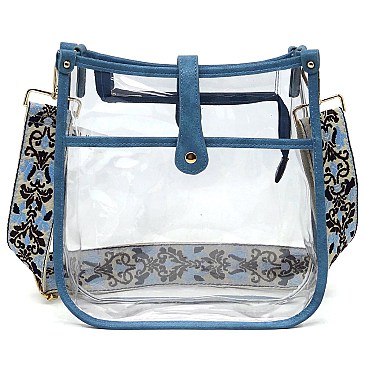 Trendy  Visible Clear Hobo Crossbody Bag with Guitar Strap