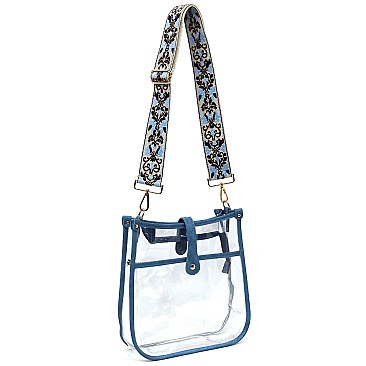 Trendy  Visible Clear Hobo Crossbody Bag with Guitar Strap