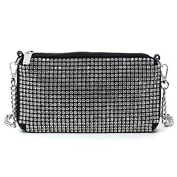 Allover Rhinestone Clutch Crossbody Bag