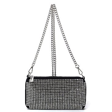 Allover Rhinestone Clutch Crossbody Bag