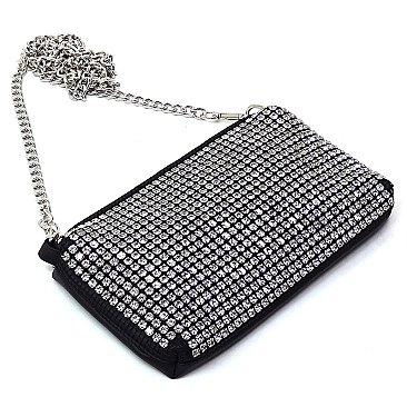 Allover Rhinestone Clutch Crossbody Bag