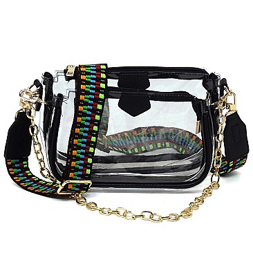 Trendy  Visible Clear 2-in-1 Crossbody Bag with Guitar Strap