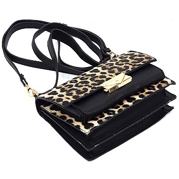 Fashion Push Lock Flap Crossbody Bag