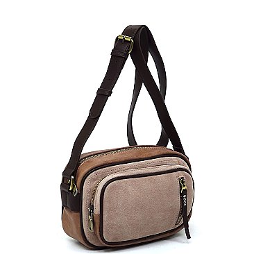 Real Suede Leather Boxy Crossbody Bag