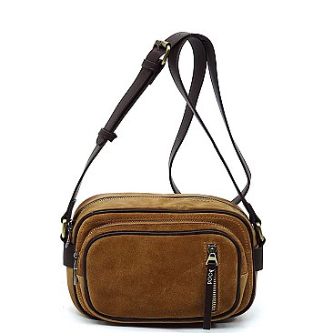 Real Suede Leather Boxy Crossbody Bag