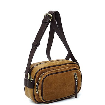 Real Suede Leather Boxy Crossbody Bag