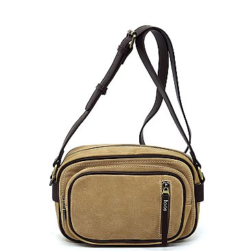 Real Suede Leather Boxy Crossbody Bag