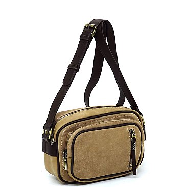 Real Suede Leather Boxy Crossbody Bag