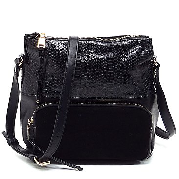 Real Suede Front Pocket Python Crossbody Bag