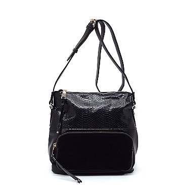 Real Suede Front Pocket Python Crossbody Bag