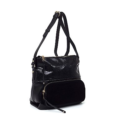 Real Suede Front Pocket Python Crossbody Bag