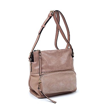 Real Suede Front Pocket Python Crossbody Bag