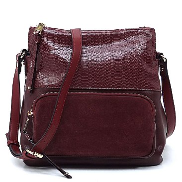 Real Suede Front Pocket Python Crossbody Bag