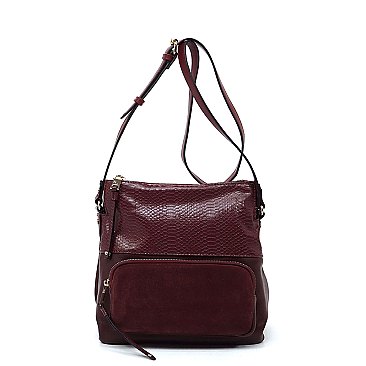 Real Suede Front Pocket Python Crossbody Bag