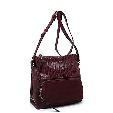 Real Suede Front Pocket Python Crossbody Bag