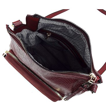 Real Suede Front Pocket Python Crossbody Bag