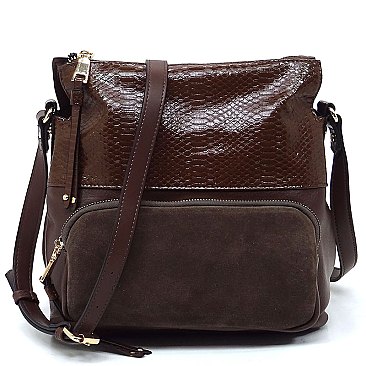 Real Suede Front Pocket Python Crossbody Bag