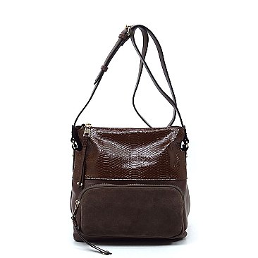 Real Suede Front Pocket Python Crossbody Bag