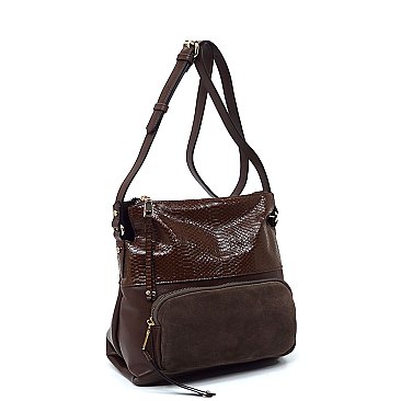 Real Suede Front Pocket Python Crossbody Bag