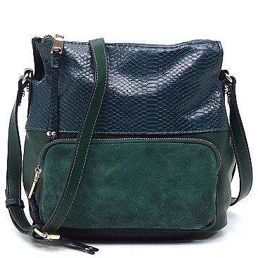 Real Suede Front Pocket Python Crossbody Bag