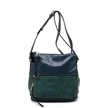 Real Suede Front Pocket Python Crossbody Bag